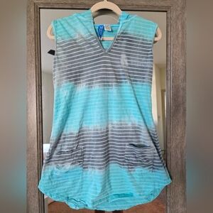 Striped Sleeveless Hooded Top in Blue and Gray